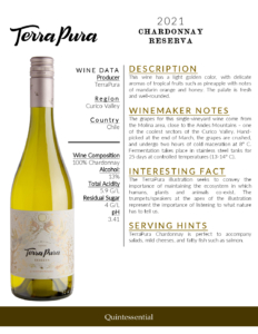 2021 TerraPura Reserva Chardonnay – Fact Sheet