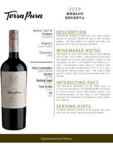 2019 TerraPura Reserva Merlot – Fact Sheet