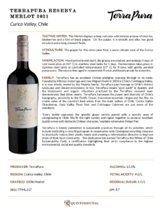 2021 TerraPura Reserva Merlot – Fact Sheet