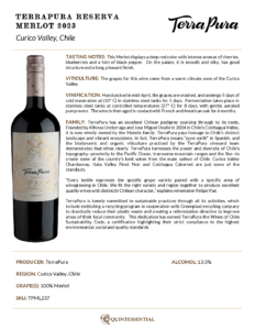 2023 TerraPura Reserva Merlot – Fact Sheet