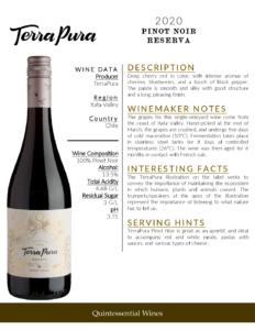 2020 TerraPura Reserva Pinot Noir – Fact Sheet