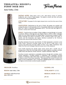 2022 TerraPura Reserva Pinot Noir – Fact Sheet