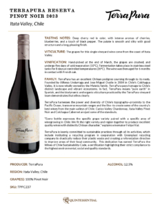2023 TerraPura Reserva Pinot Noir – Fact Sheet