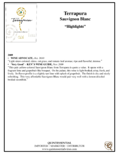 TerraPura Reserva Sauvignon Blanc – Accolades Sell Sheet