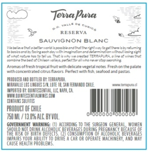 TerraPura Reserva Sauvignon Blanc – Back Label – Non-Vintage