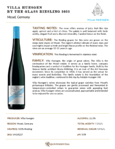2022 Villa Huesgen By The Glass Riesling – Fact Sheet