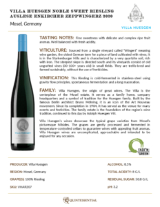 2020 Villa Huesgen Noble Sweet Riesling Auslese Enkircher Zeppwingerz – Fact Sheet