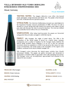 2022 Villa Huesgen Old Vines Riesling Enkircher Steffensberg – Fact Sheet