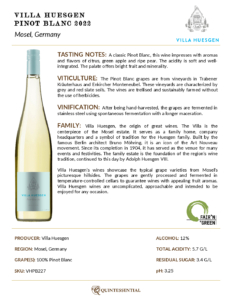 2022 Villa Huesgen Pinot Blanc – Fact Sheet