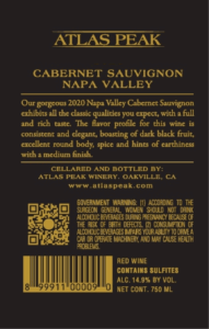 Atlas Peak Napa Valley Cabernet Sauvignon – Back Label – Non-Vintage