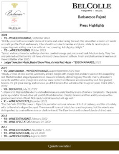 Bel Colle Barbaresco DOCG Pajorè – Press Highlights