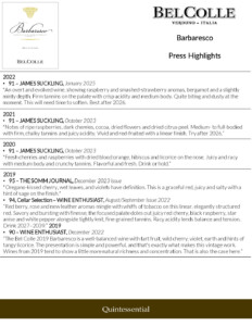 Bel Colle Barbaresco DOCG – Press Highlights