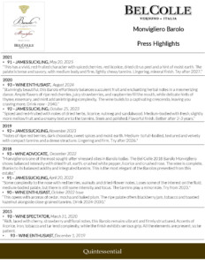 Bel Colle Barolo Monvigliero DOCG – Press Highlights