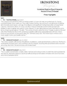 Ironstone Reserve Rous Vineyards ‘Ancient Vines’ Zinfandel – Press Highlights