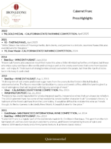 Ironstone Cabernet Franc – Press Highlights