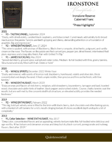 Ironstone Reserve Cabernet Franc – Press Highlights