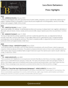 Luca Bosio Barbaresco DOCG – Press Highlights