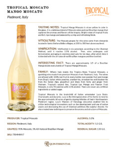 Tropical Mango Moscato – Fact Sheet