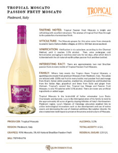 Tropical Passion Fruit Moscato – Fact Sheet