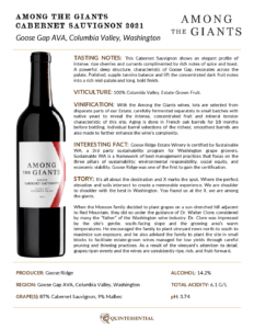 2021 Among the Giants Cabernet Sauvignon – Fact Sheet