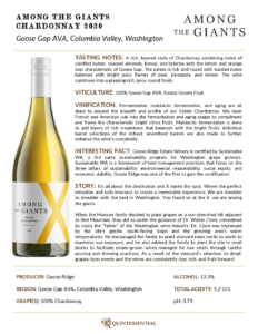 2020 Among the Giants Chardonnay – Fact Sheet