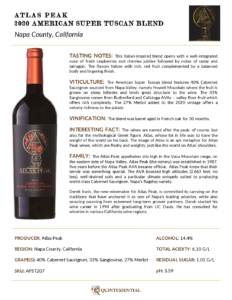 2020 Atlas Peak American Super Tuscan Blend – Fact Sheet