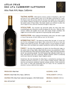 2018 Atlas Peak AVA Cabernet Sauvignon – Fact Sheet