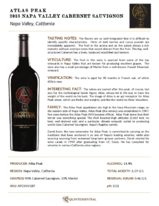 2018 Atlas Peak Napa Valley Cabernet Sauvignon – Fact Sheet