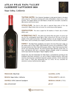 2020 Atlas Peak Napa Valley Cabernet Sauvignon – Fact Sheet