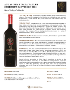2022 Atlas Peak Napa Valley Cabernet Sauvignon – Fact Sheet