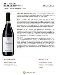 2020 Bel Colle Barbaresco DOCG – Fact Sheet