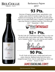 2017 Bel Colle Barbaresco DOCG Pajorè – Accolades Sell Sheet