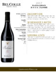 2017 Bel Colle Barbaresco DOCG Pajorè – Fact Sheet
