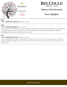 Bel Colle Barbera d’Asti Superiore Nuwanda – Press Highlights