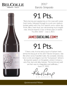 2017 Bel Colle Barolo DOCG Simposio – Accolades Sell Sheet