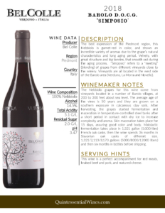 2018 Bel Colle Barolo DOCG Simposio – Fact Sheet