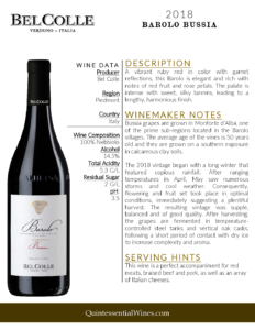 2018 Bel Colle Barolo Bussia – Fact Sheet