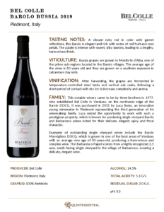 2019 Bel Colle Barolo Bussia – Fact Sheet