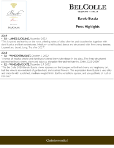 Bel Colle Barolo Bussia – Press Highlights