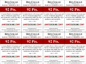 2012 Bel Colle Barolo DOCG Riserva – 92 points, James Suckling – Shelftalker