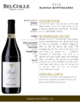 2018 Bel Colle Barolo Monvigliero DOCG – Fact Sheet