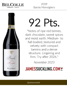 2019 Bel Colle Barolo Monvigliero DOCG – 92 points, James Suckling – Accolades Sell Sheet