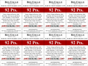 2019 Bel Colle Barolo Monvigliero DOCG – 92 points, James Suckling – Shelftalker