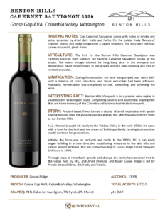 2020 Benton Hills Cabernet Sauvignon – Fact Sheet