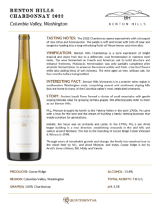 2022 Benton Hills Chardonnay – Fact Sheet