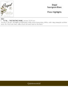 Brigid Sauvignon Blanc – Accolade Sell Sheet
