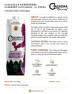 Cascadian Outfitters Cabernet Sauvignon 1L Tetra – Fact Sheet