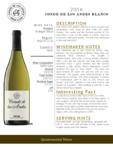 2016 Conde de los Andes Blanco – Fact Sheet