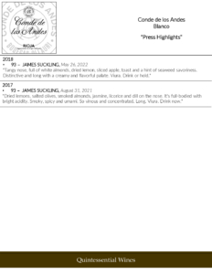 Conde de los Andes Blanco – Press Highlights