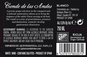 Conde de los Andes Colección Histórica – Back Label – Non-Vintage